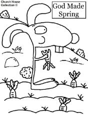 Spring Coloring Pages- Rabbit eating a carrot coloring page- God made Spring coloring page